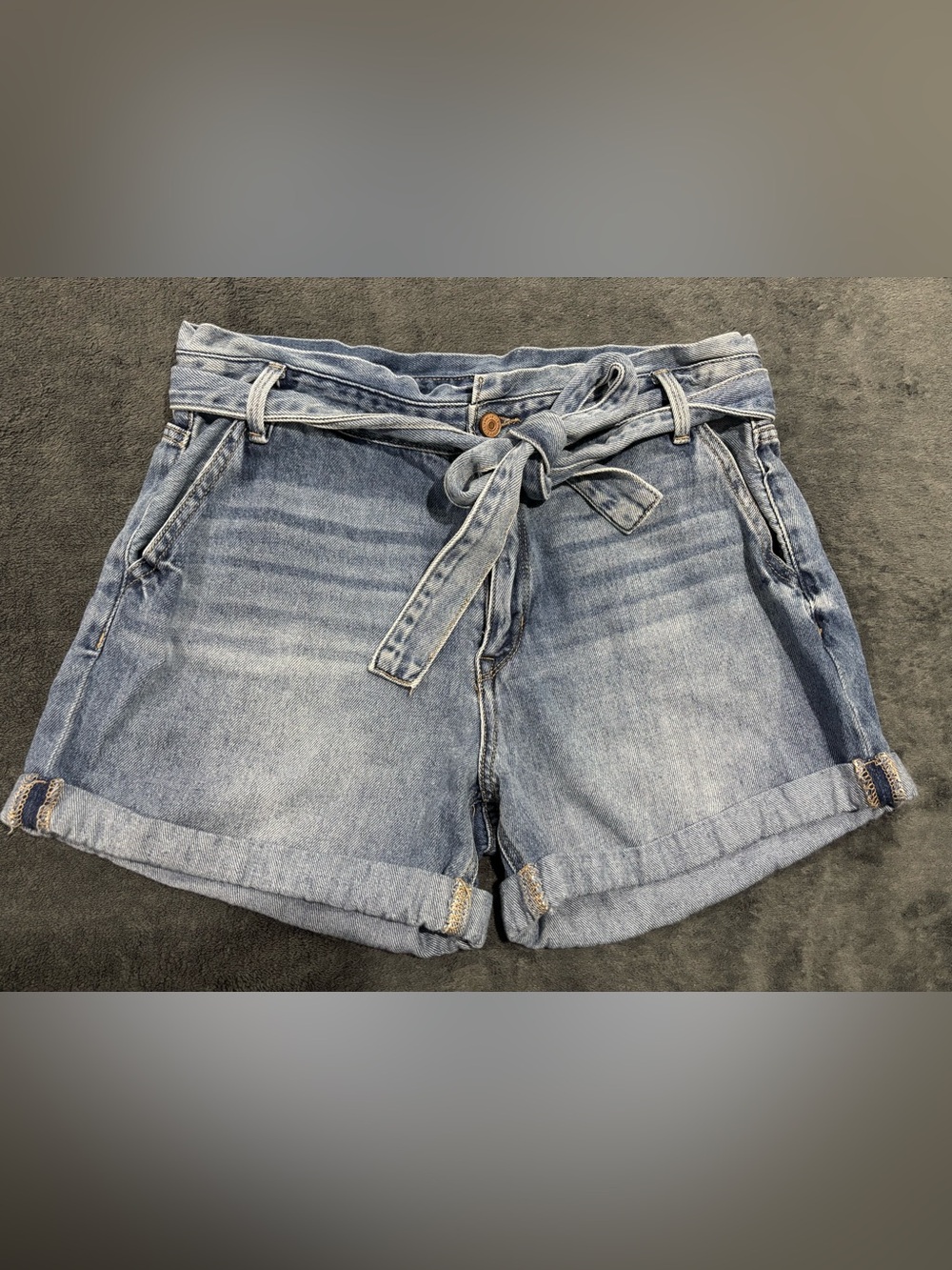 KanCan High Rise Denim Shorts Sz 30 Paper Bag Waist Belt Tie Y2K Mom Jean Shorts
